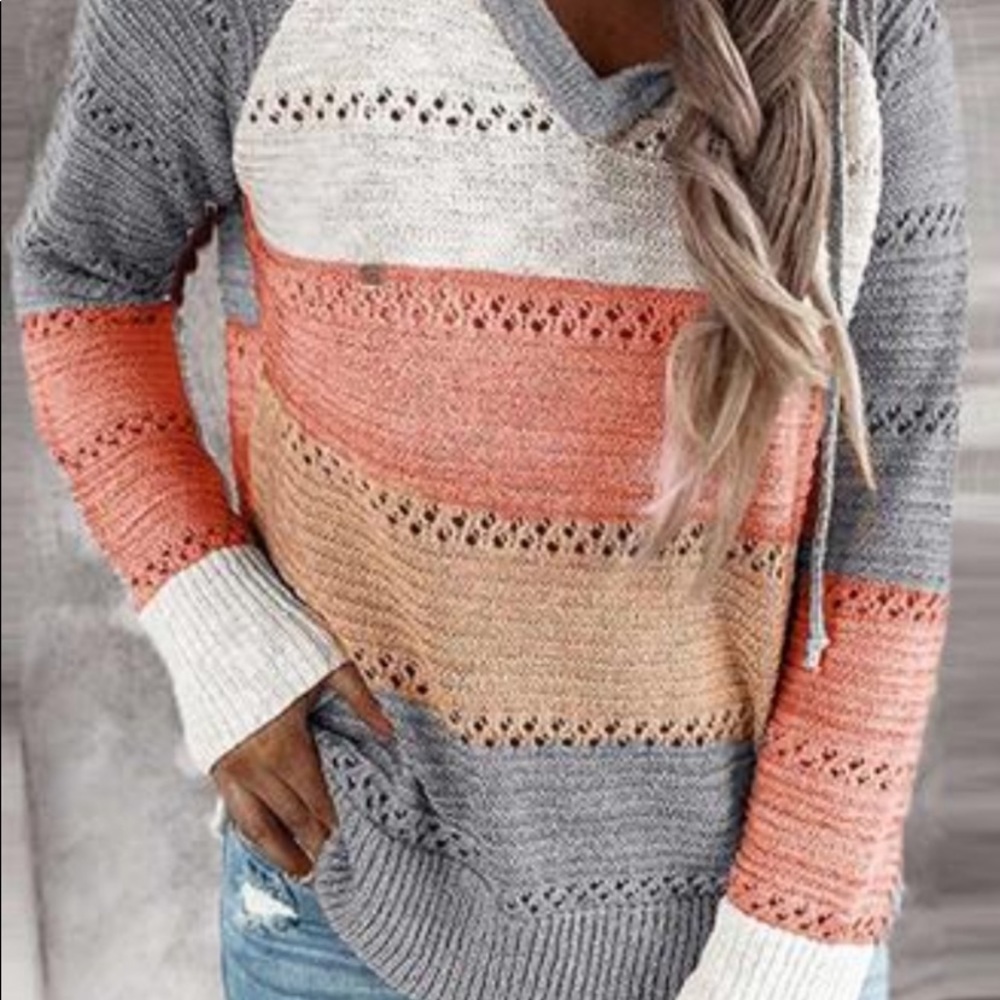 RIBBED/CROCHET COLOR BLOCK HOODIE! NWOT!